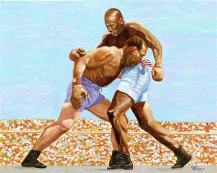 Jack Johnson-Jim Jeffries "Fight of the Century" 16" x 20" Original Oil-on-Panel Painting by Dick Perez - Only the Second Boxing Artwork of Perezs Entire 45-Year Career! 